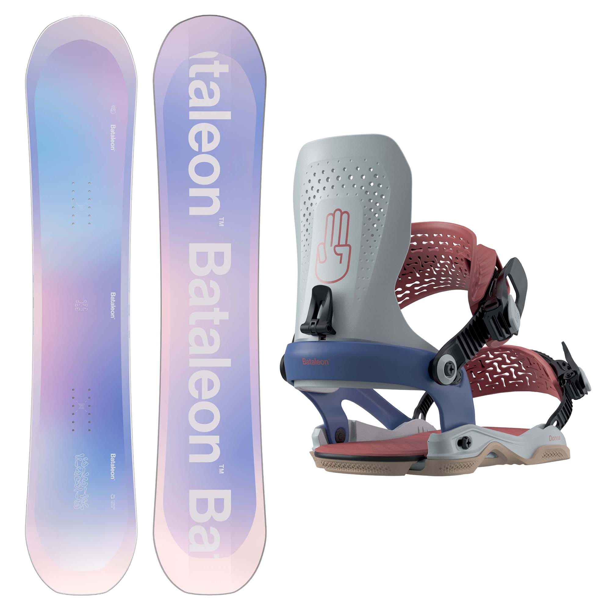 Bataleon Feelbetter Women's Snowboard with Bataleon Donna Asymwrap Women's Bindings in Warm Clay.
