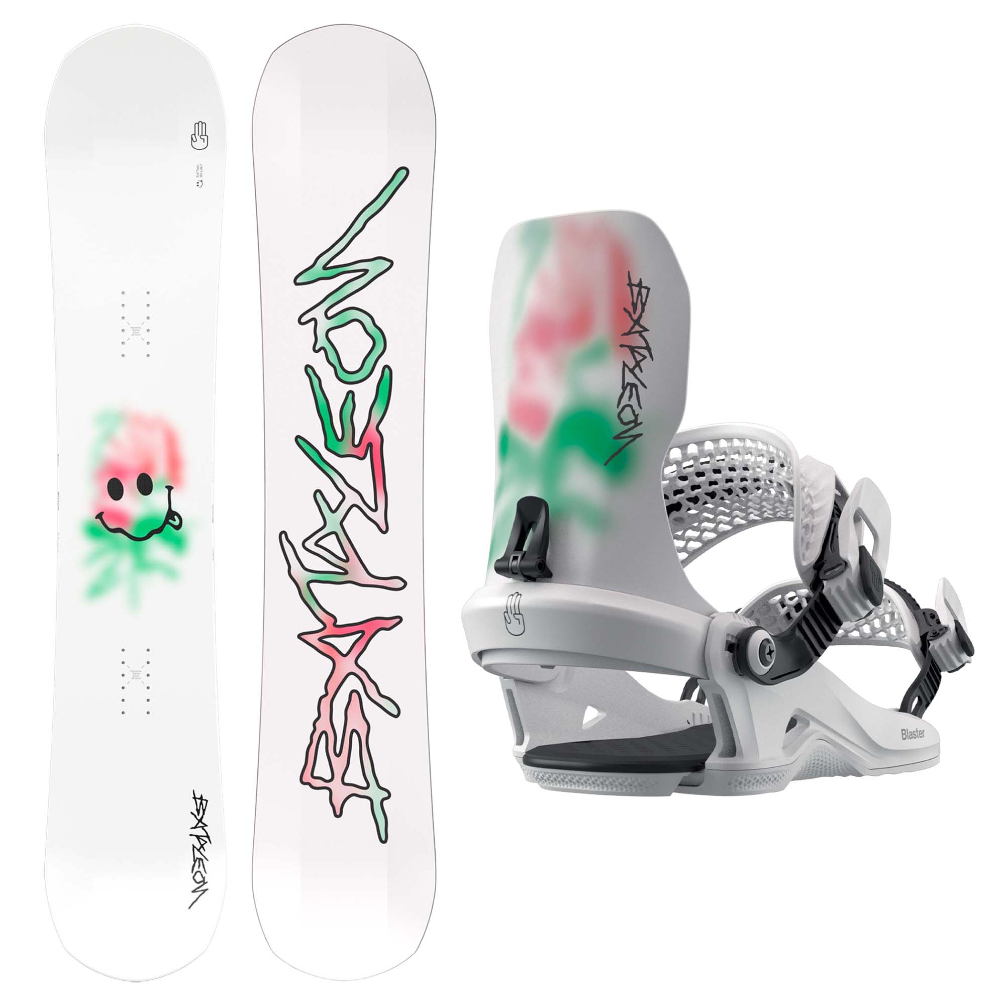 Bataleon Evil Twin Snowboard with Bataleon Blaster Heelwrap Bindings in Watermelon.